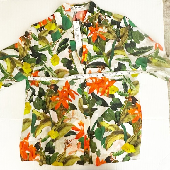 Alice + Olivia Eloise Tropical Sunrise Silk Blouse Small - Picture 8 of 11